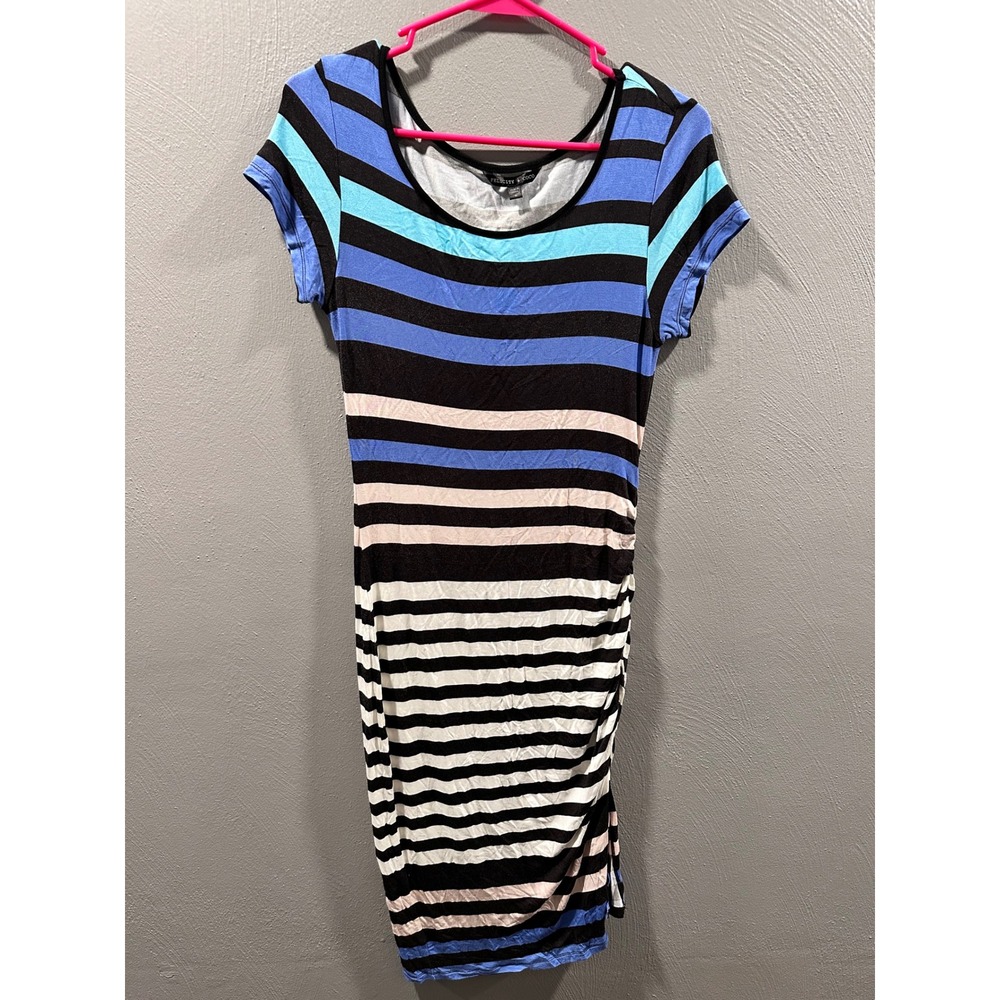 Felicity & Coco Striped Ruched Bodycon Dress Blue Black White Medium
